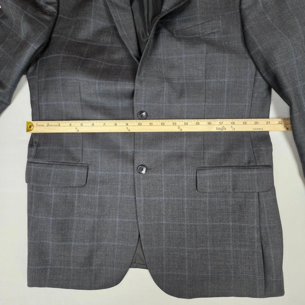 Jos A Bank Blazer Mens 44L Plaid Windowpane 100% Wool Traveler 2-Button